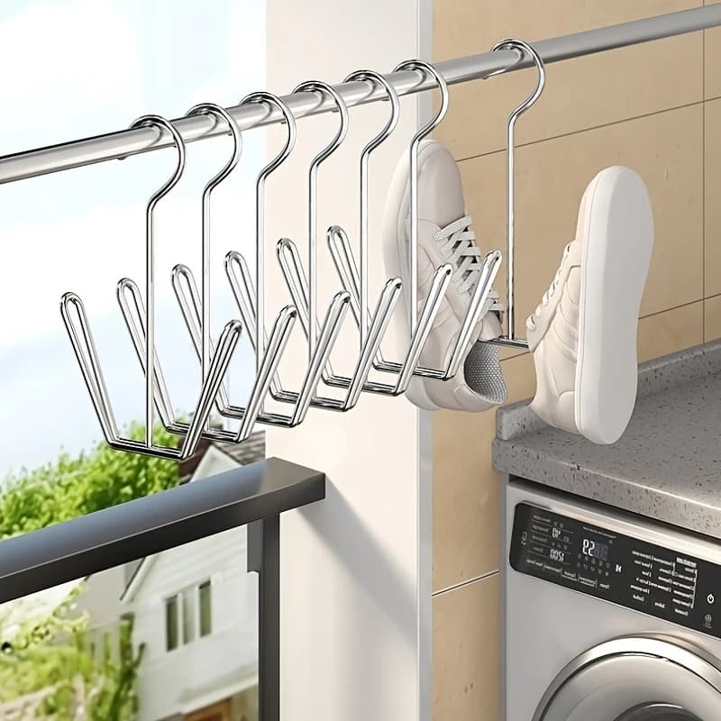 Scarpiera in Acciaio Inossidabile, Scarpiera Multifunzionale con Design a Doppio Gancio, Stendino per Scarpe per Deumidificare e Appendere le Calzature