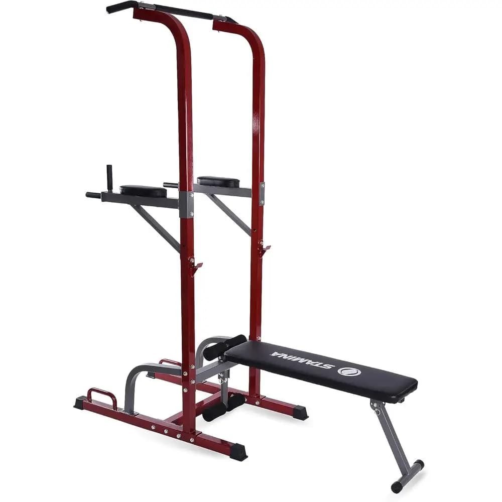 Dip Station station with bench and support - Traction bar for home gym - Supports up to 300 pounds - Smart Workout App