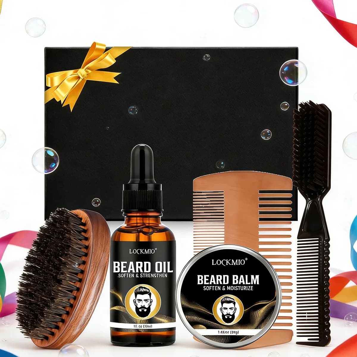 Gift Set for the Care of the Bearing for Valentine's Day, Long-Term Hydrating Oil, Soft Butter and Accessories
