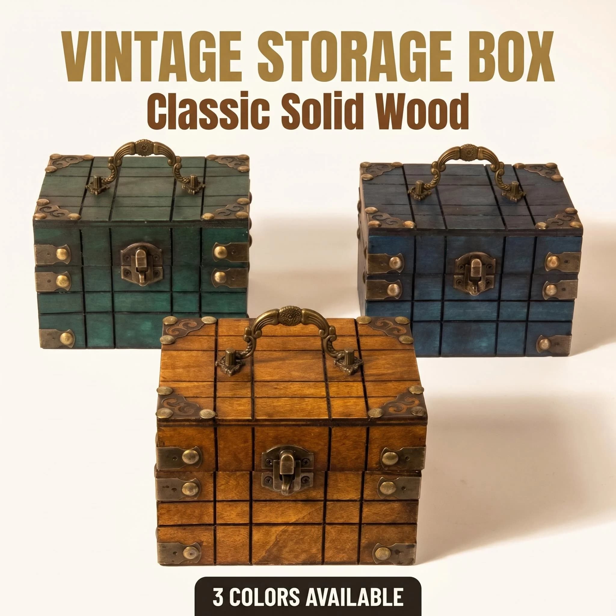 Vintage Solid Wood Storage Box with Handle Retro Grid Jewelry Treasure Chest for Tarot Cards And Keepsakes