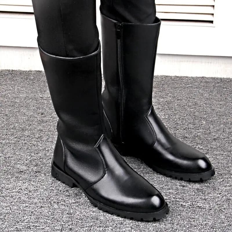 fashion knight boots for men casual soft leather shoes handsome motorcycle high boot black riding long botas hombre botines mans