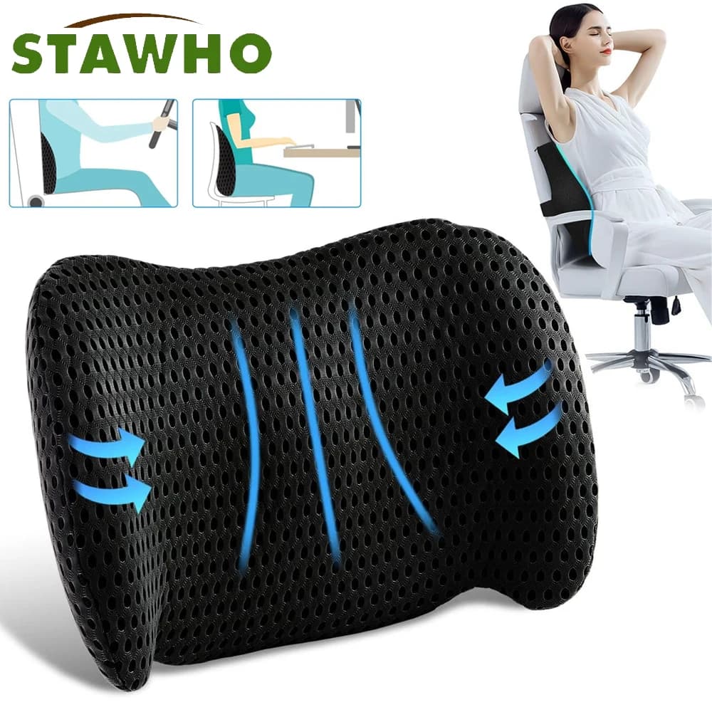 Lumbar support cushion for office chair, Lumbar cushion for car relief from lumbar pain, Memory Foam back cushion with 4D mesh lining
