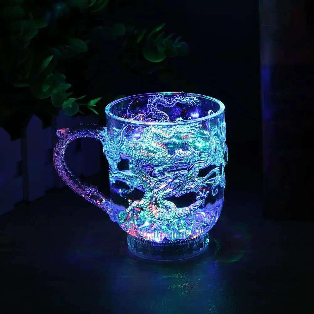 Bicchieri Luminosi a Forma di Drago per Birra, Vino e Whisky, 285ml, Bottiglia di Birra Luminosa a Batteria, Artigianato in Acrilico Trasparente per Bar e Casa