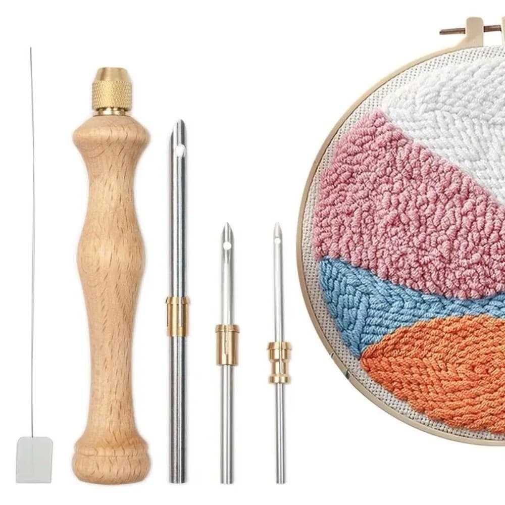 2.5mm/3.5mm/5mm Punch Needle Set Creative Wooden Handle Cross Stitch Needles Changeable Head Handmade Punch Stitching Kit