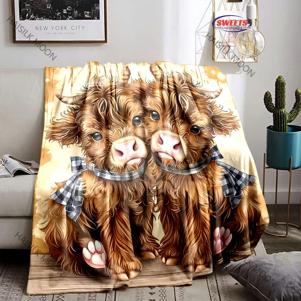 Coperta da tiro con stampa 3D di bovini scozzesi delle Highland, morbida e leggera, per tutte le stagioni, per letto, divano, auto, ottimo regalo per le vacanze