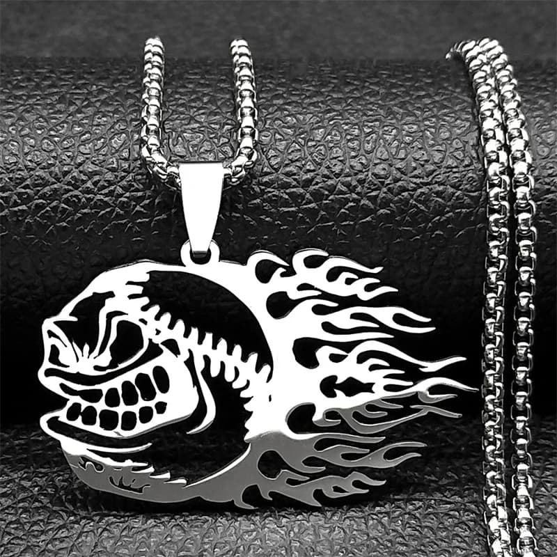 Anglerfish Tennis Fire Pendant Necklace For Women Men Stainless Steel Gold Silver Color Fire Sports Style Chain Jewelry