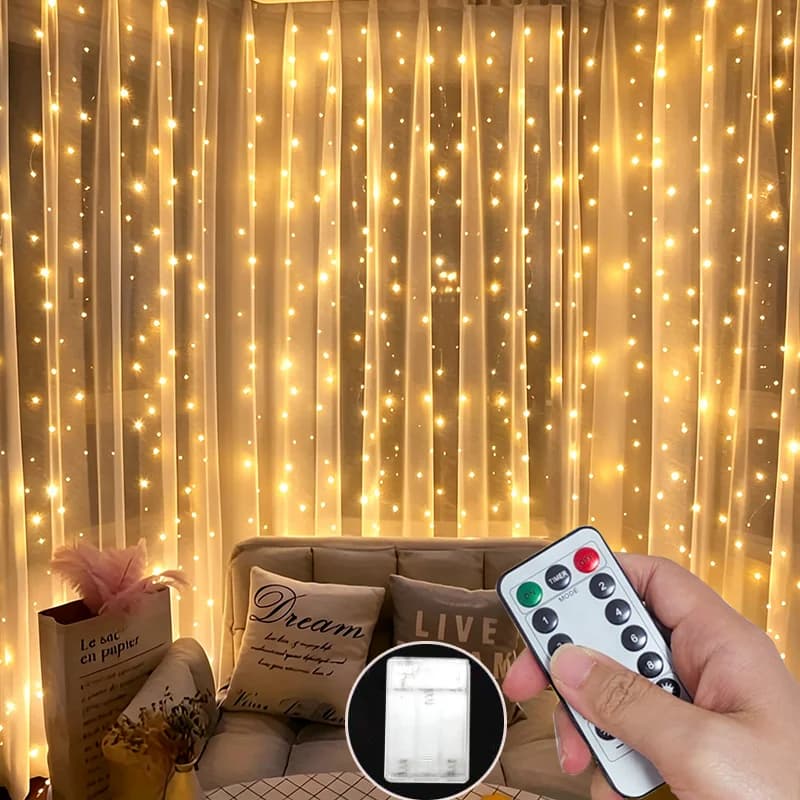 3/4/6M LED Curtain String Light Fairy Decoration Battery Box Holiday Garland Lamp 8 Mode Home Christmas Party New Year Wedding