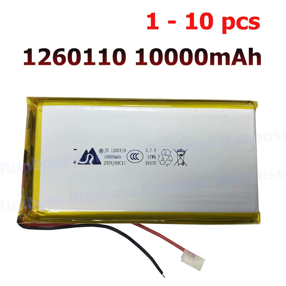 1-10 pezzi 3,7 V 10000 mAh 1260110 Batteria ai polimeri ricaricabile Lipo per Toy Power Bank GPS Laptop Luci da campeggio Condizionatore d'aria fai da te
