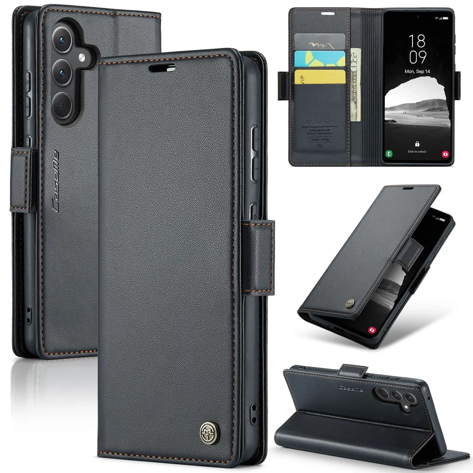 Per Samsung Galaxy A55 5G A35 A25 A05S (2024) Custodia a portafoglio con porta carte, blocco RFID, copertura del telefono con cavalletto in pelle resistente