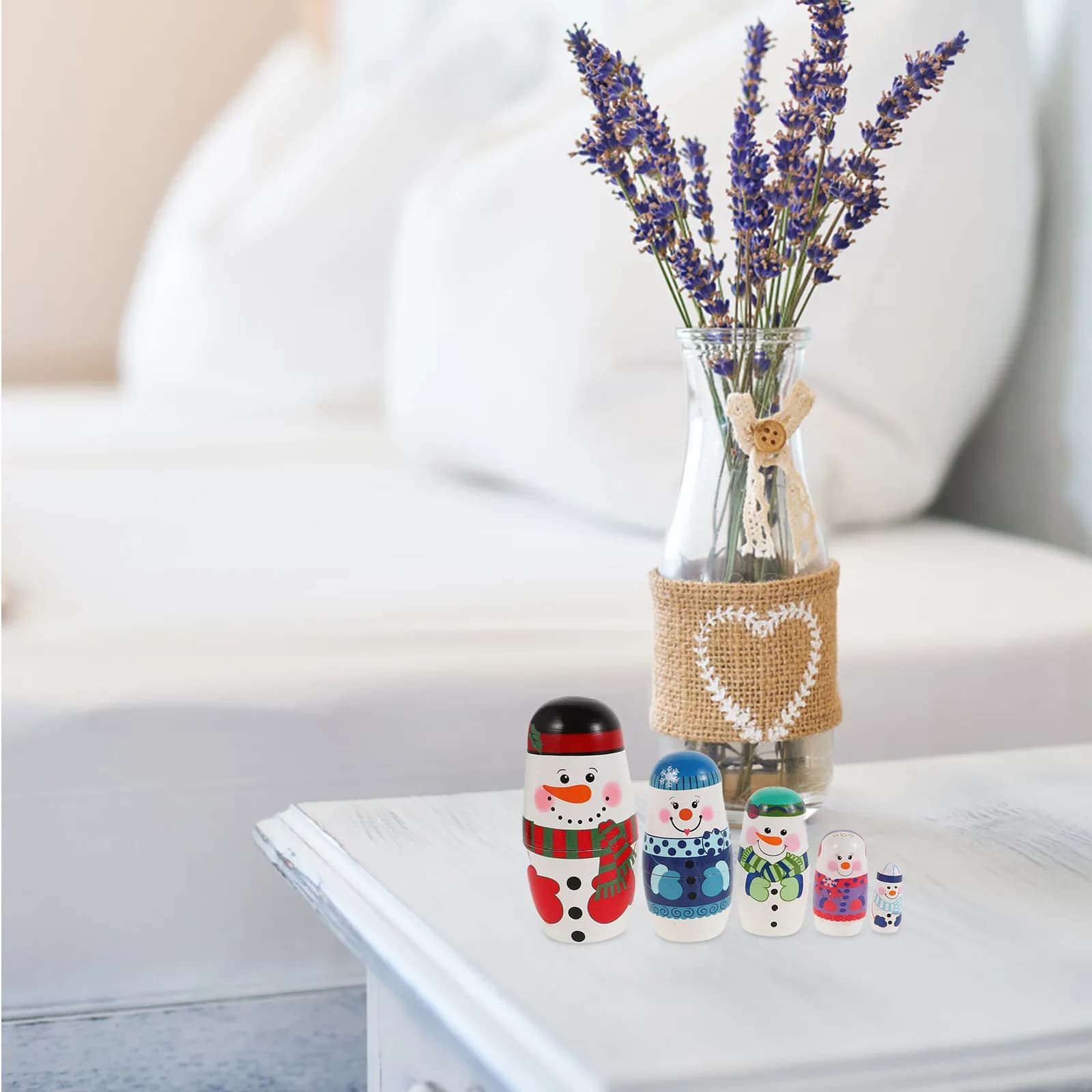Set di 5 Pupazzi di Neve Russi Impilabili in Legno, Decorazione Natalizia Educativa per Bambini, Regalo per le Festività