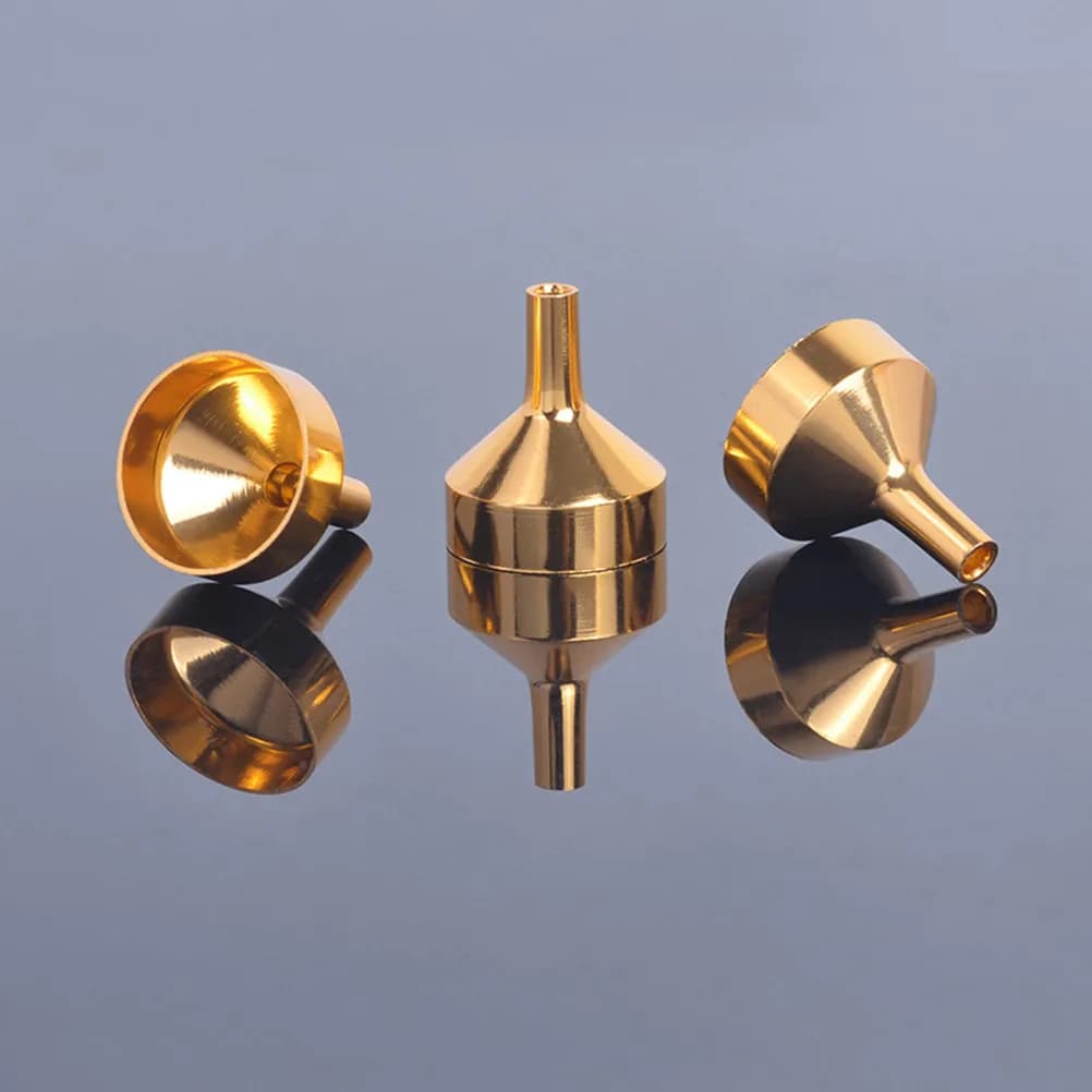 5pcs Stainless Steel Perfume Funnels Mini Golden Metal For Essential Oils Transfer Kitchen Use Small Funnels