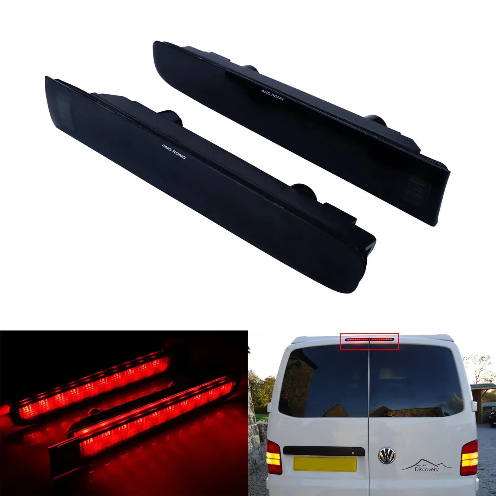 ANGRONG LED rosso luce di Stop freno di alto livello lente nera L + R per VW T5 T6 Transporter Barn Door 2003-up