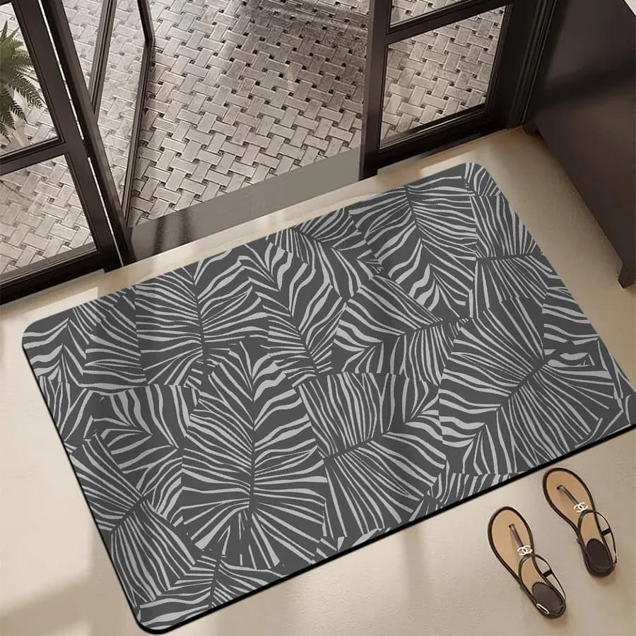 Tappetino da bagno Diatomite Pro - Supporto antiscivolo e ad asciugatura rapida 60x40 cm | Tappetino per bagno/doccia/lavabo (design moderno a foglie)