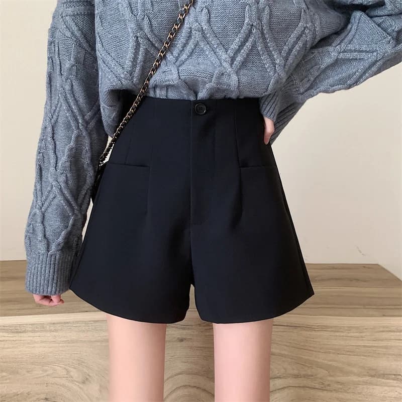 High Waist Suit Short Pants Women's Summer New Korean Version Fat MM Slim A-Line Wide Leg Pants Black Boot Pants