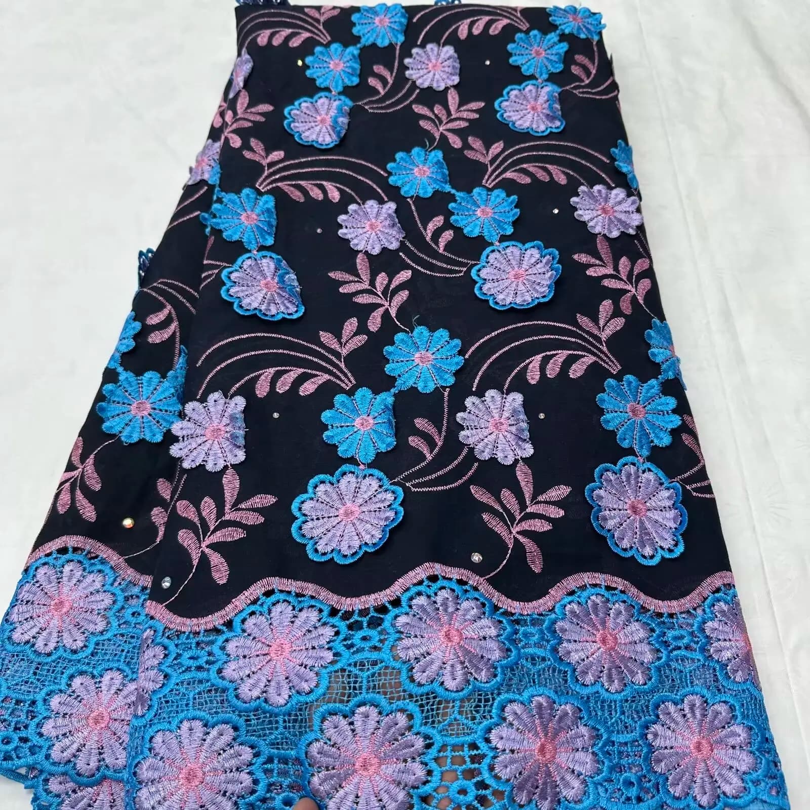 African Cotton Voile Lace Fabric with Stones 2025 Unique French Lace Material 5Yards for Women's Wedding Party Dresses