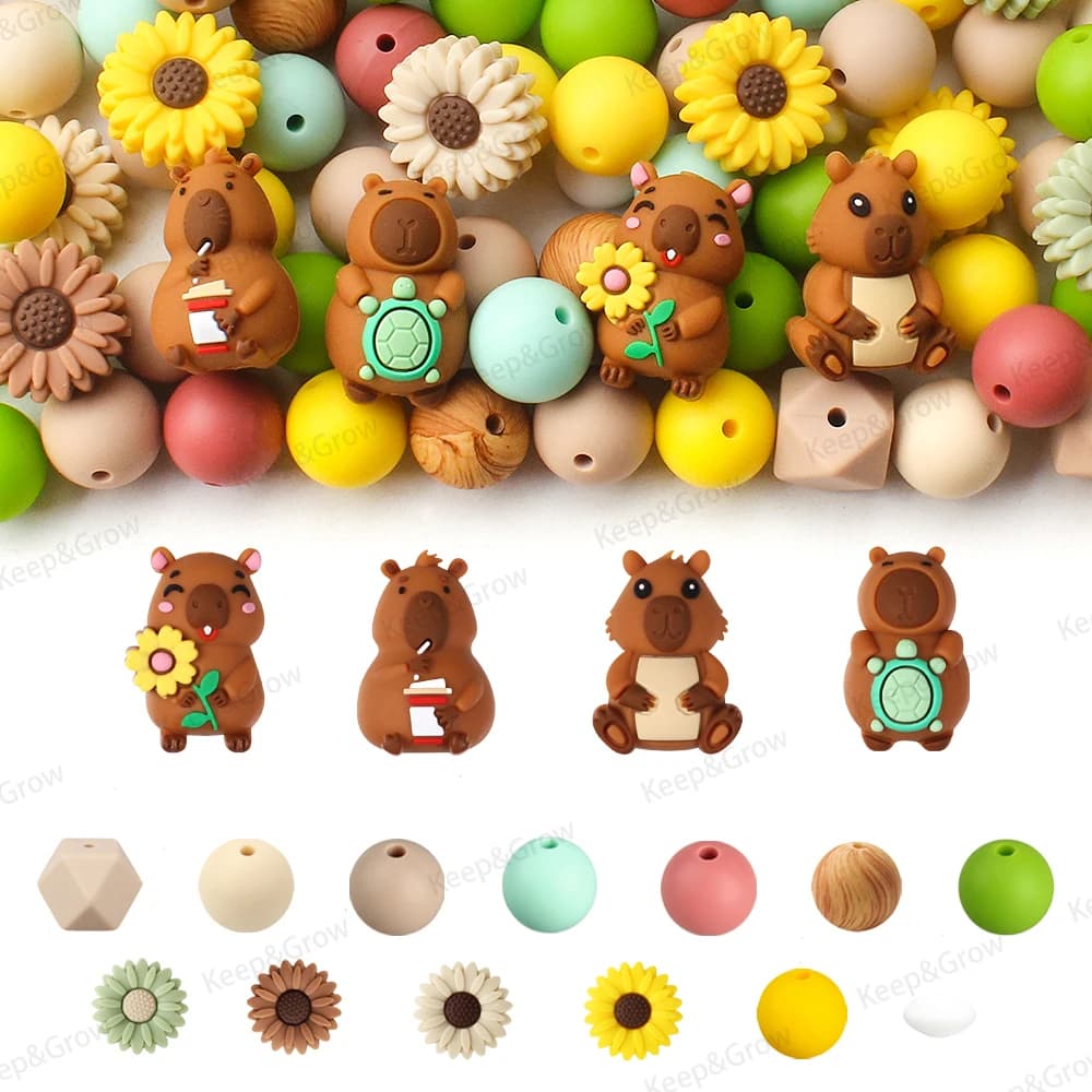 Carino Divertente Capibara 3D Perline di Silicone Fiore Animali Tema Perlina Focale Perfetto per la Creazione di Gioielli Penna Fai da Te Perlina Accessorio KeysChan