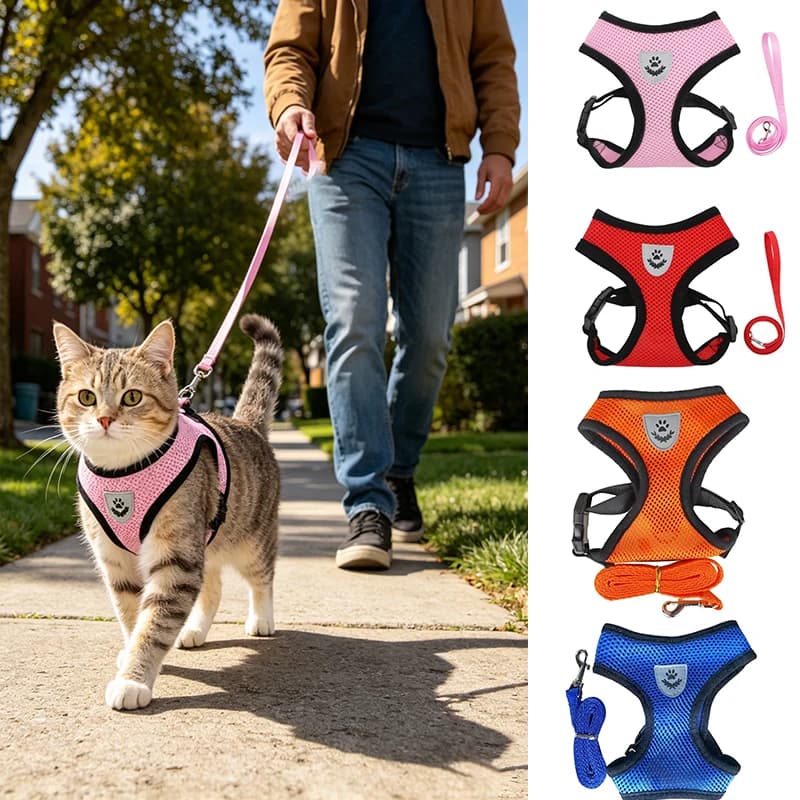 Cat Leash and Harness Cat Tent Kitten Harness Strap for Cats Neck Belt Anti Escape Pets Vest Harness Dog Neck Belt MBD01