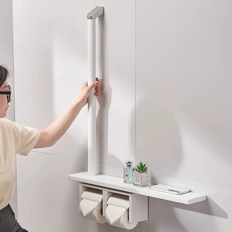 Maniglione per WC/Porta carta igienica doppio e ripiano per telefono, maniglia di assistenza alla sicurezza, corrimano di supporto bilanciato a parete/mensola portaoggetti