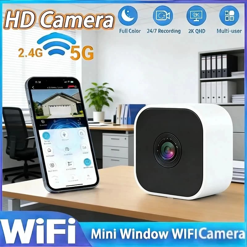 Telecamera WiFi per Finestre 2.4/5GHz 3MP con Visione Notturna a Colori, Telecamera di Sicurezza per Interni che Sostituisce la Telecamera Esterna per Sorveglianza da Finestra