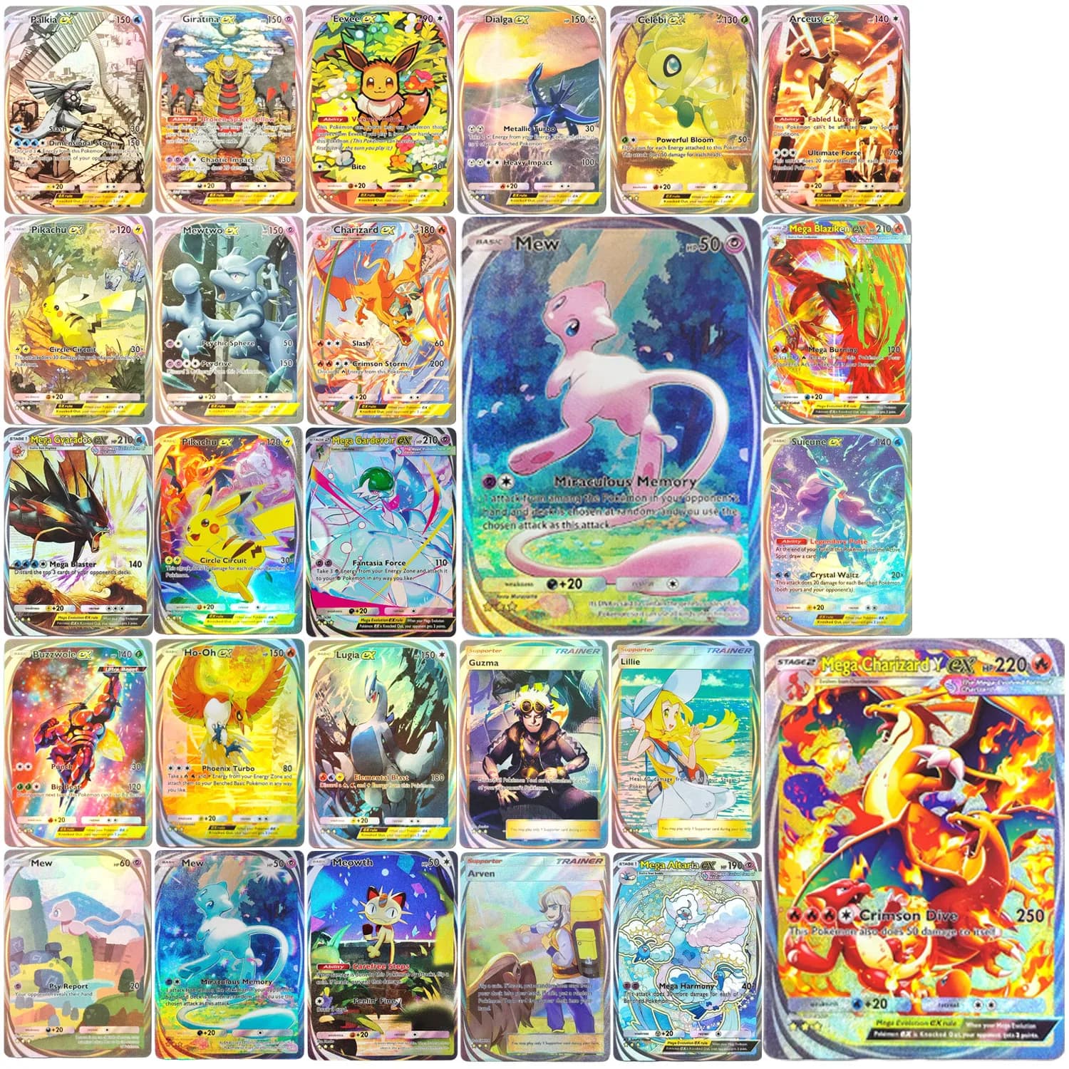 Homemade TCG Pocket Buzzwole Meowth Giratina Guzma Suicune Arceus Celebi Mewtwo Blaziken Eevee Gardevoir Game Card Toy