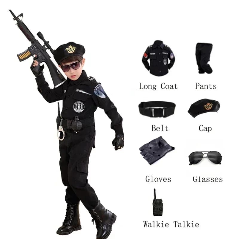 Cosplay bambini poliziotto costumi bambini festa di natale carnevale uniforme della polizia Halloween ragazzi esercito polizia abbigliamento Set regalo