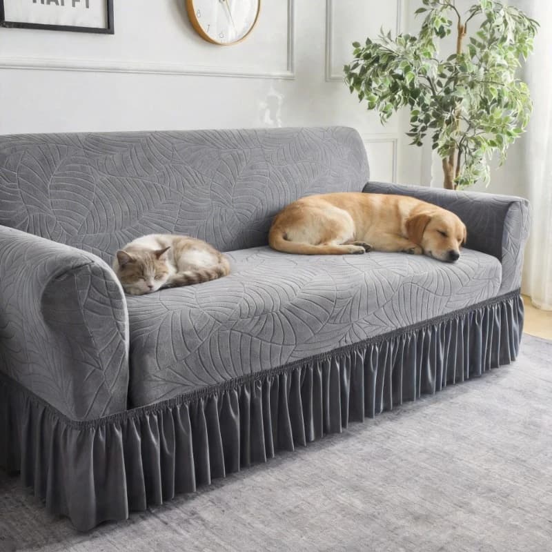 Copridivano con Orlo a Gonna per Divano a 3 Cuscini, Protezione Lavabile in Jacquard per Animali Domestici, Coperture per Mobili per Cani