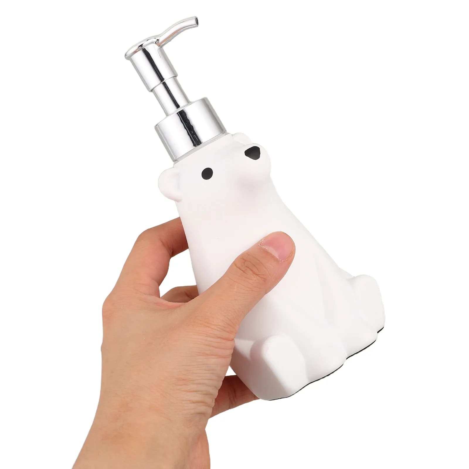 Dispenser di Sapone Ricaricabile a Forma di Orso Polare in Resina con Pompa in Metallo, Bottiglia Vuota per Lozione, Bagnoschiuma, Decorazione per Cucina e Bagno