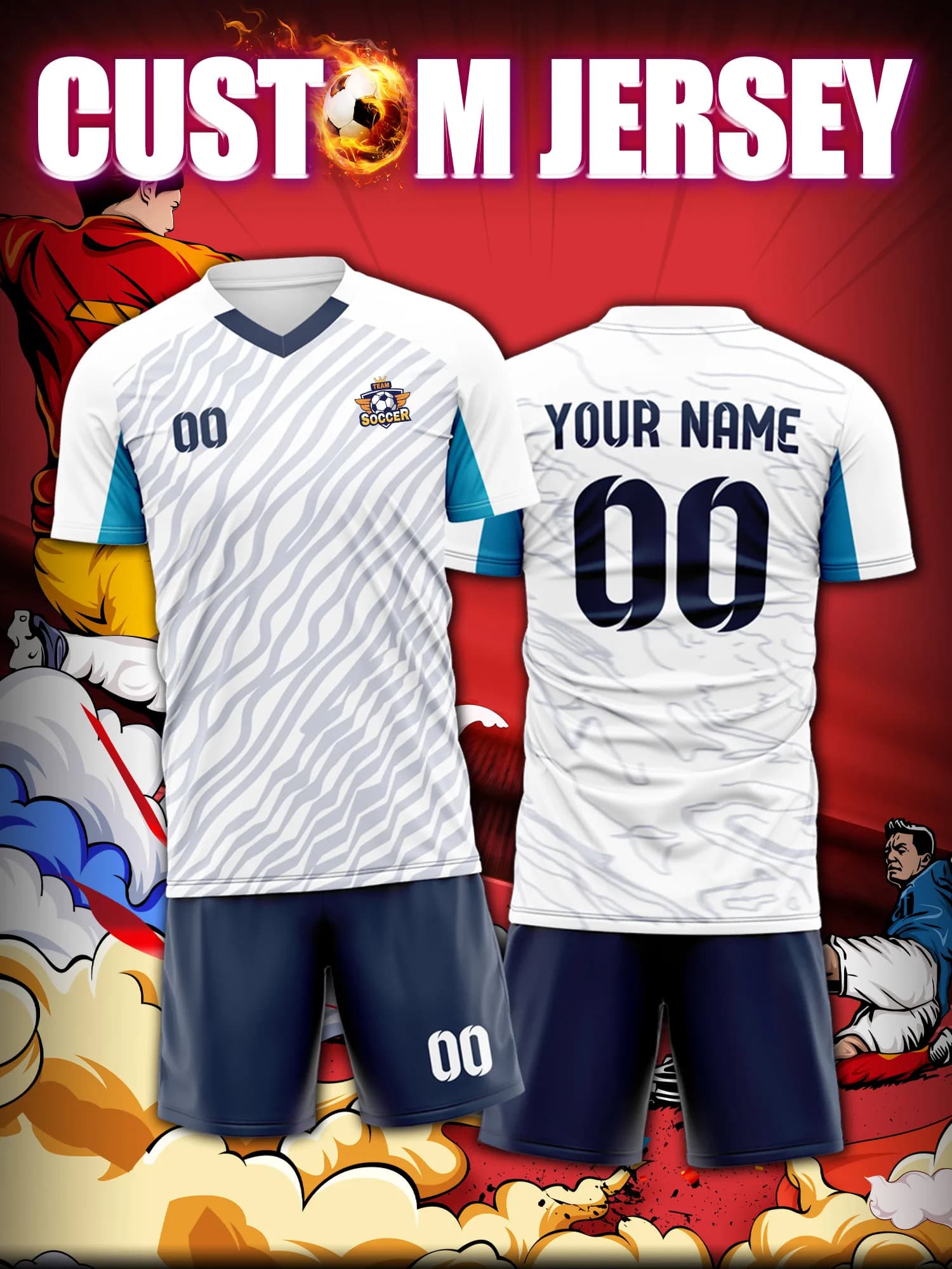 Customized football jersey with image, number and custom name, soft and silky football uniform, comfortable all day long