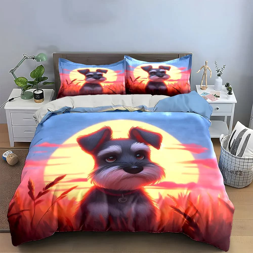 Set di biancheria da letto Sunset Dog Decor con 1 copripiumino e 2 federe, singolo, matrimoniale, king, queen, regalo