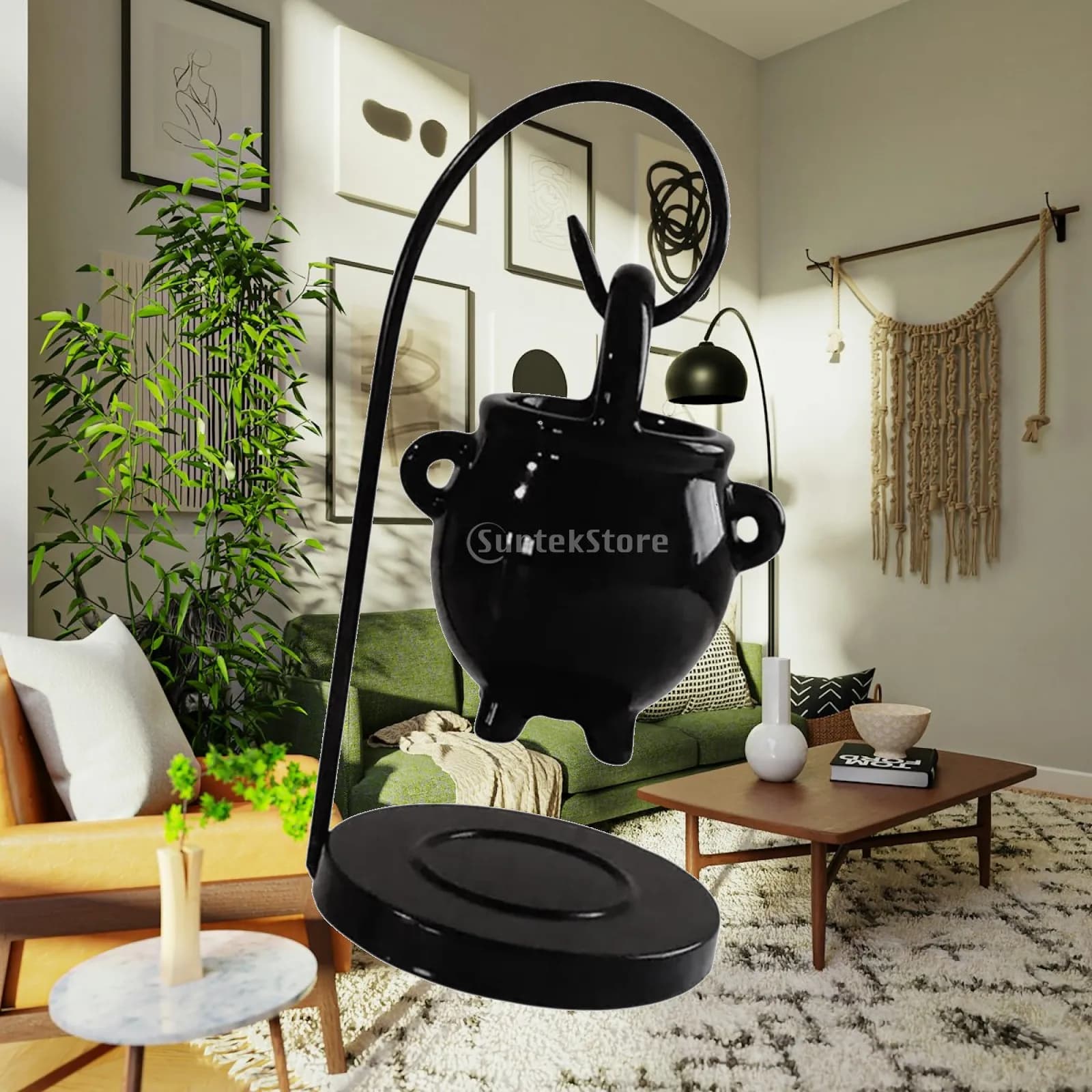 Hanging Cauldron Pagan Oil Burner Wax Melt Indoor Ceramic Essential Oil Burner for Christmas Meditation Cabinet
