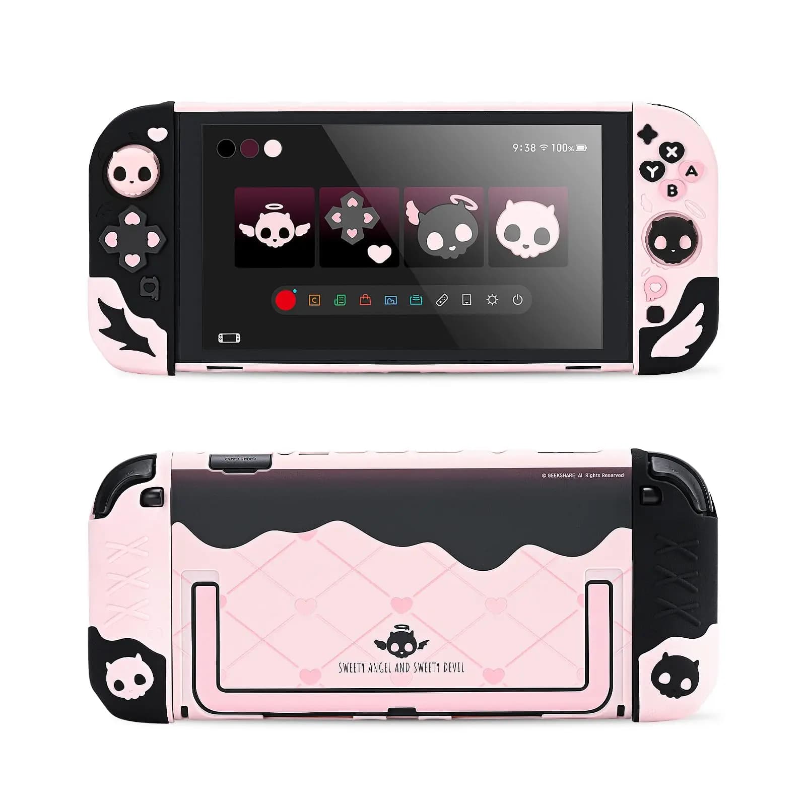 Geekshare Sweetheart Skull Custodia Protettiva Compatibile con Switch 2, NS2, Cover Posteriore in Silicone per Joy-Con con 2 Grip per Thumb Stick
