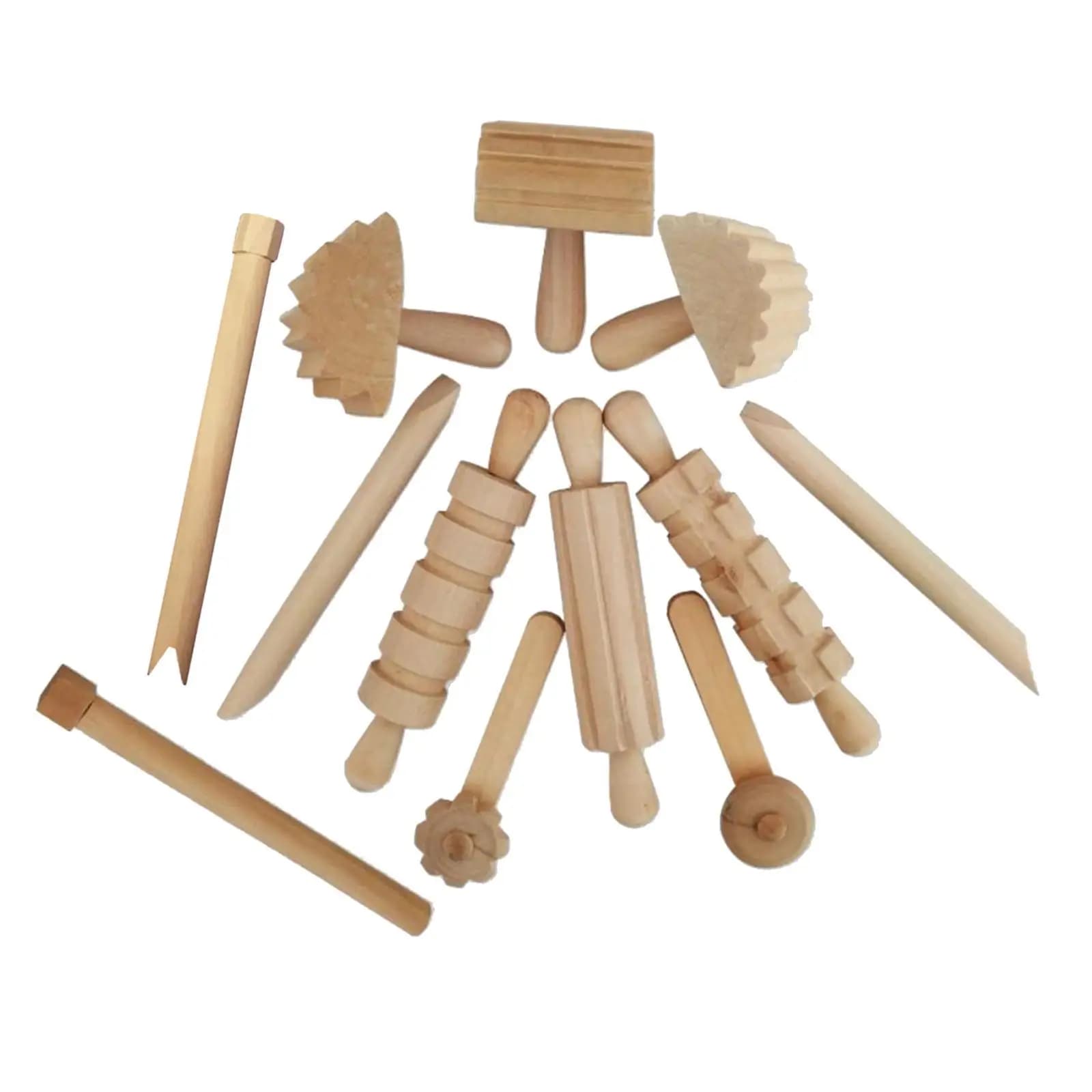 Set di 12 Utensili in Legno per Argilla, Stampi per Slime, Attrezzi per Ceramica, Accessori per Biscotti e Pasticceria, Giocattoli Educativi