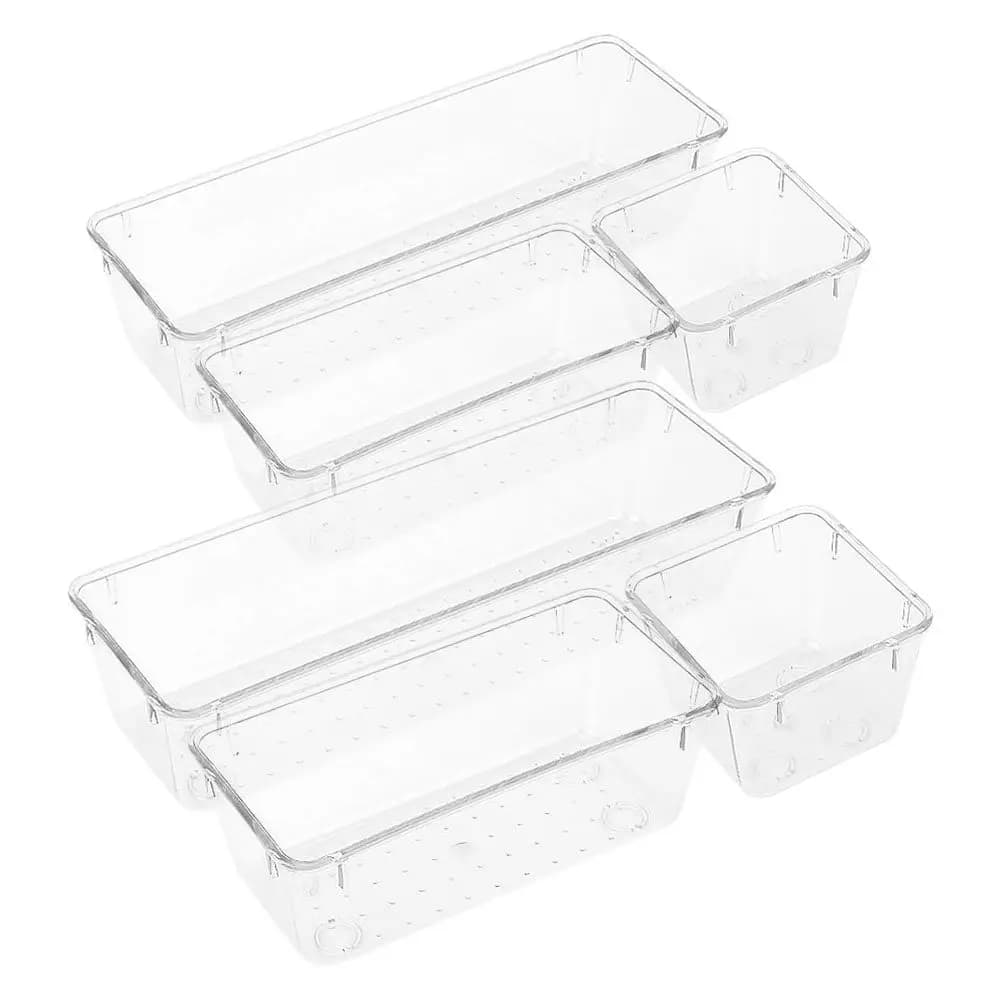 Set di 6 Organizzatori Trasparenti per Cassetti, Vassoi Versatili per Utensili da Cucina, Articoli per Ufficio, Trucchi e Scrivania