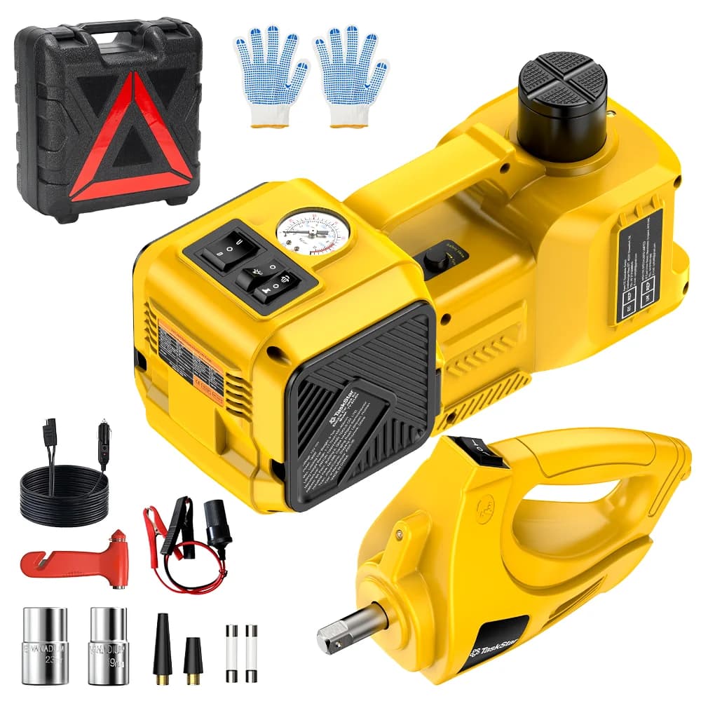 Taskstar Cric per auto elettrica 5T Cric a forbice elettrico con gonfiatore incorporato Cambio pneumatici 12V con luce a LED per camion SUV berlina