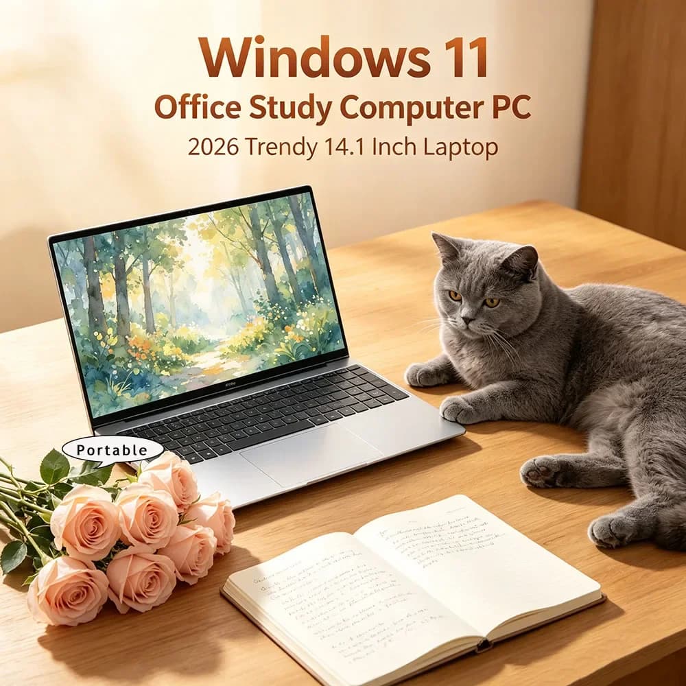 Laptop Ultra-chiaro da 14.1" con Display IPS FHD 120Hz, Batteria 7500mAh, SSD 32GB/2TB, Tastiera Retroilluminata e Sblocco con Impronta Digitale