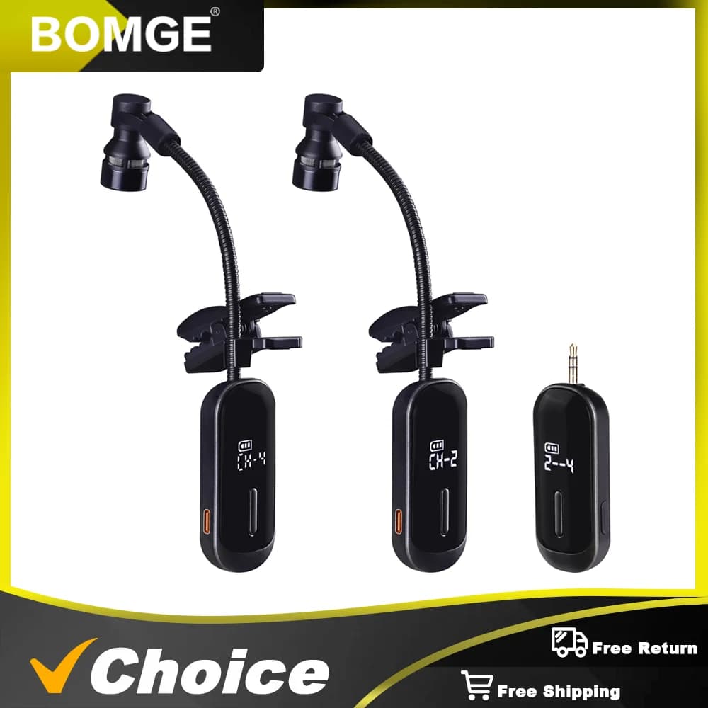BOMGE UHF Wireless Instruments Saxophone Microphone Wireless Receiver Transmitter,40m Range,Plug and Play,Great for Trumpets