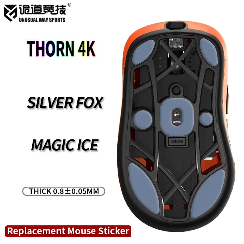 Un modo insolito Sport Mouse Pattini Piedi Fnatic Thorn 4K Superficie curvata PTFE Anti collasso Magic Ice Silver Fox