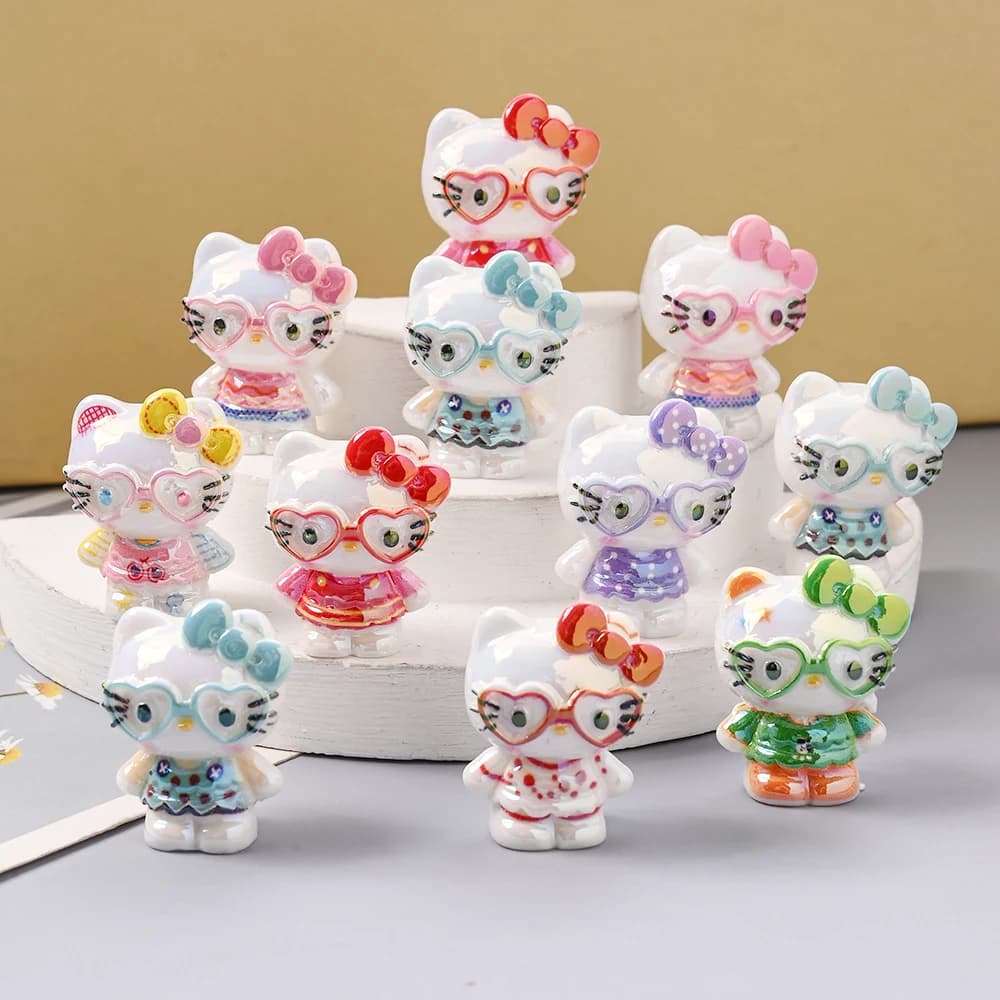 5 Pezzi Perline in Resina Kawaii KT Cat, Perline Sciolte a Forma di Cartone Animato per Creazione Gioielli Fai da Te, Accessori per Catenelle Portaciuccio