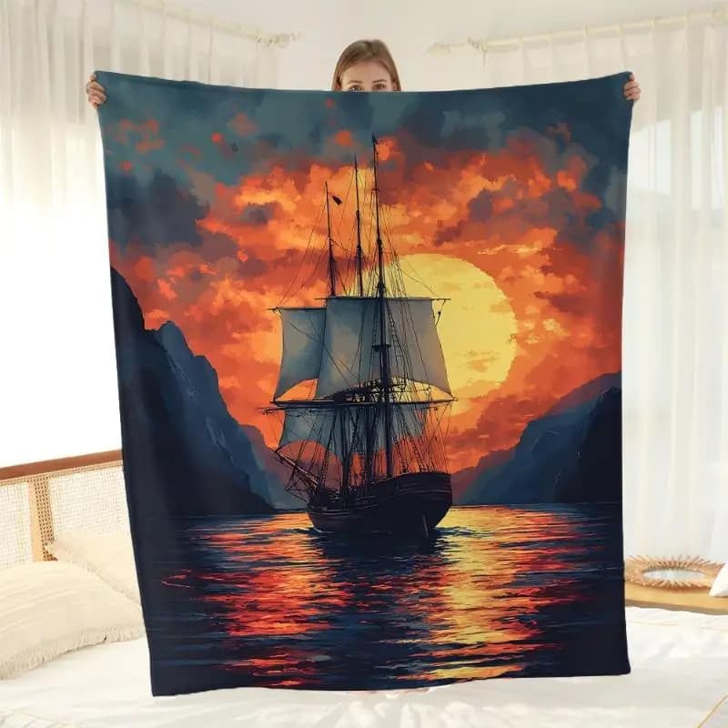 Modello tramonto per barca a vela Coperta stampata in flanella adatta a tutte le stagioni adatta per divano da ufficio e viaggi