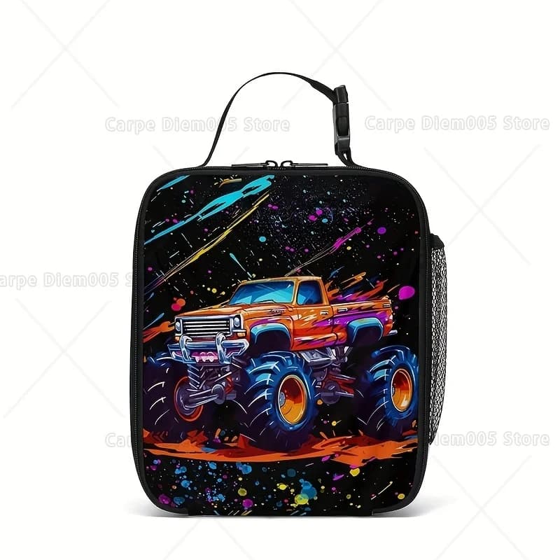 Borsa per il pranzo fresca Borsa per il pranzo multifunzionale isolata, borsa per il pranzo con stampa di camion | Stile cool, borsa tote portatile, borsa per il ghiaccio tote