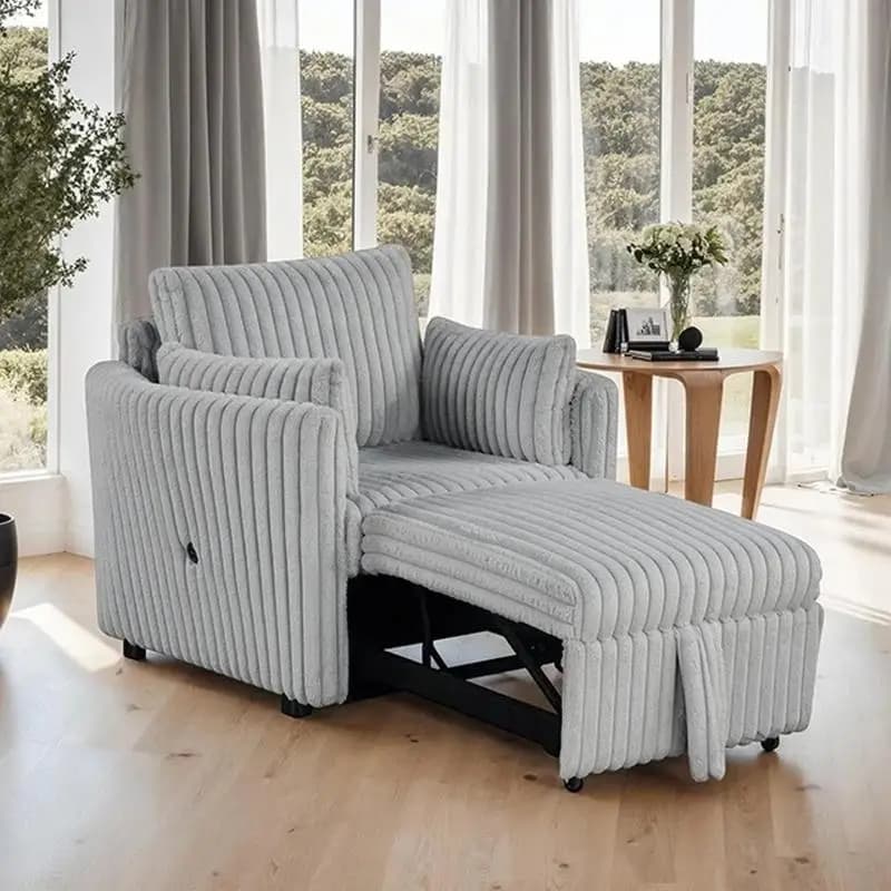Poltroncina curva contemporanea con caricatore USB, design modulare, poliestere in pelliccia sintetica, finitura grigia per soggiorno primario