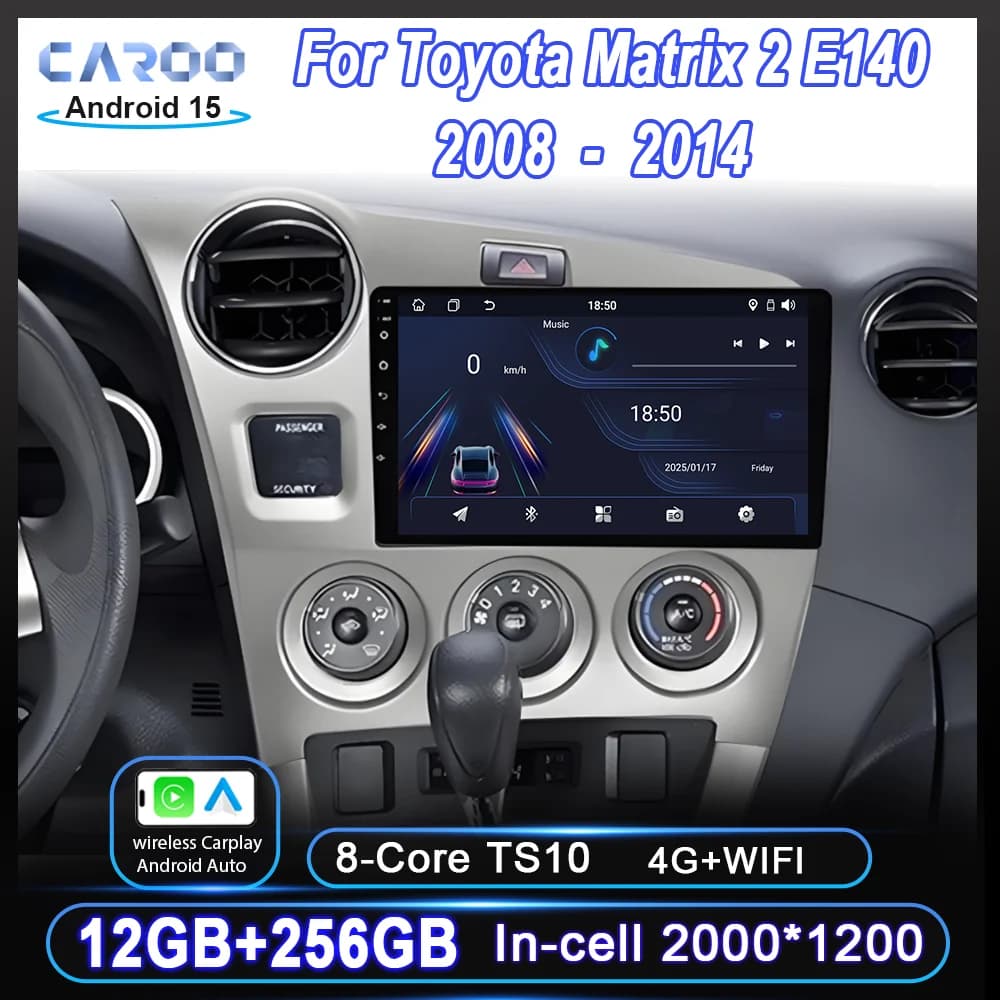 Android 15 Carplay Auto Car Radio For Toyota Matrix 2 E140 2008 2009 2010 2011 2012 2013 2014 Multimedia Player Navigation GPS