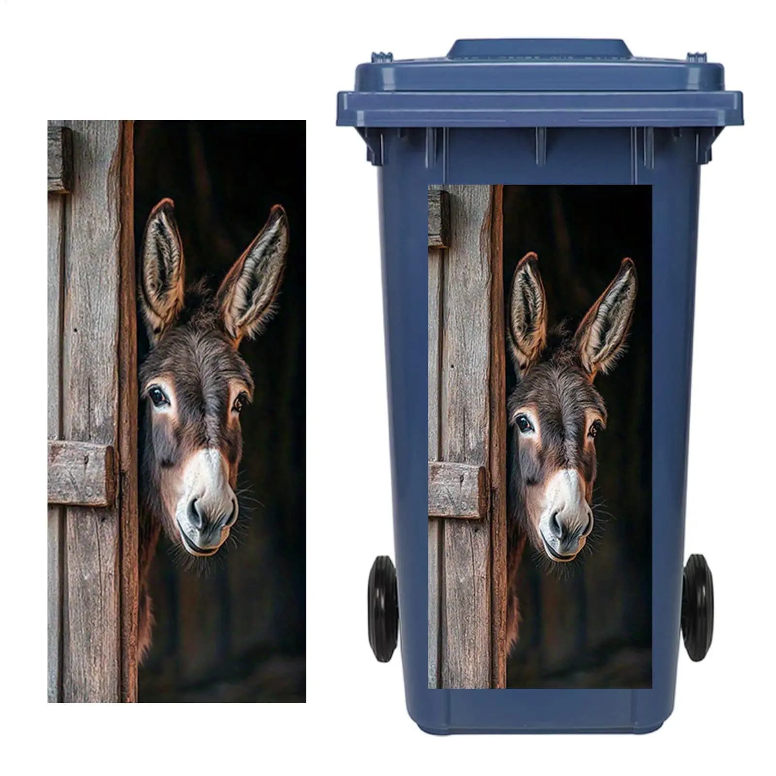2D Flat Sticker, Realistic DonkeyHead Trash Can Decal Waterproof PVC Animal Portrait Self-Adhesive Vinyl For Outdoor