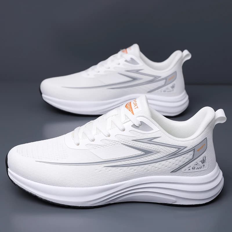 Scarpe da corsa da uomo bianche e grigie in rete, traspiranti, leggere, sneakers sportive ammortizzanti e antiscivolo
