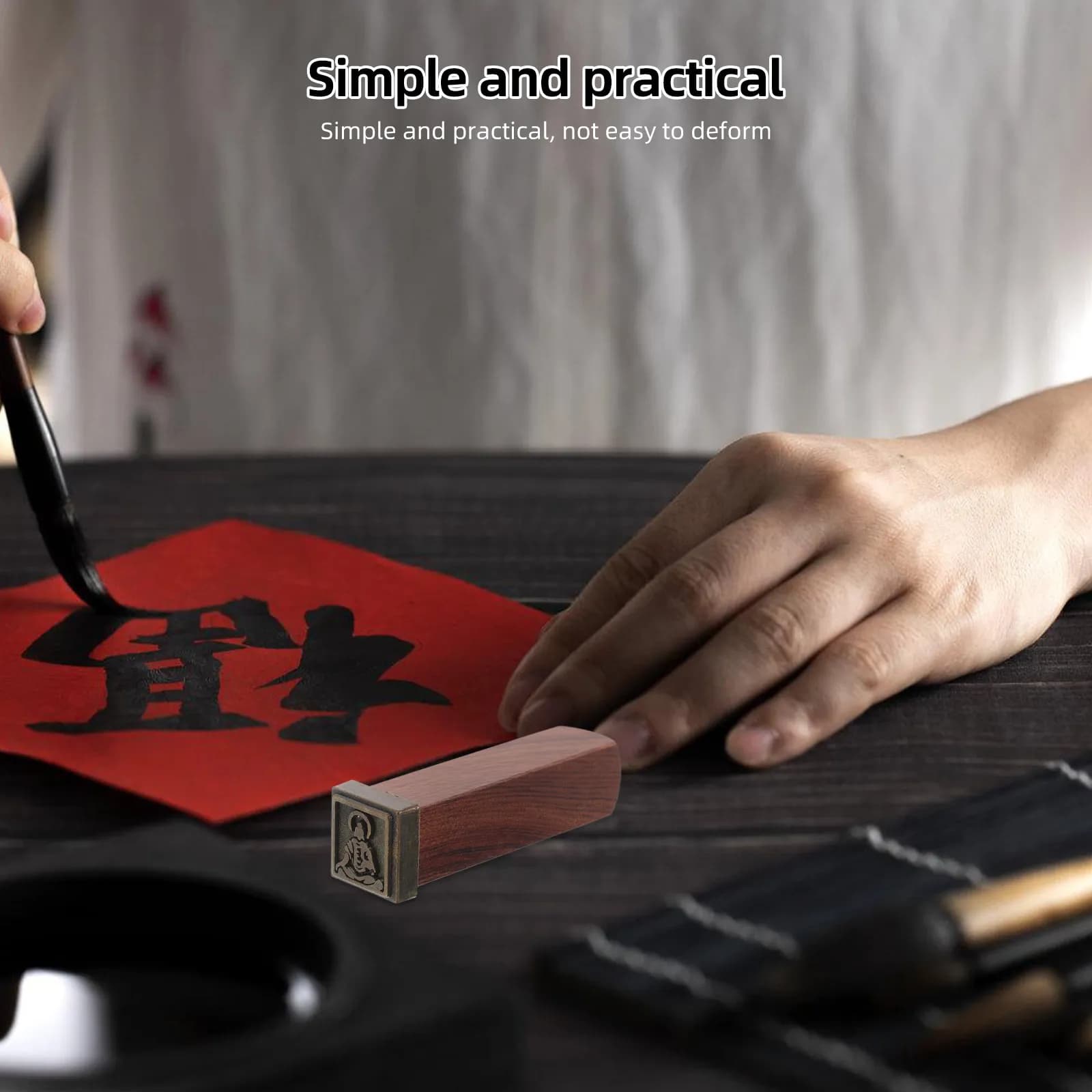 Chinese Calligraphy Stamp Set Hand Carved Zen Cloud Motif Sandalwood Wood Seal for Ink Stamping Art Signing Desktop Decoration