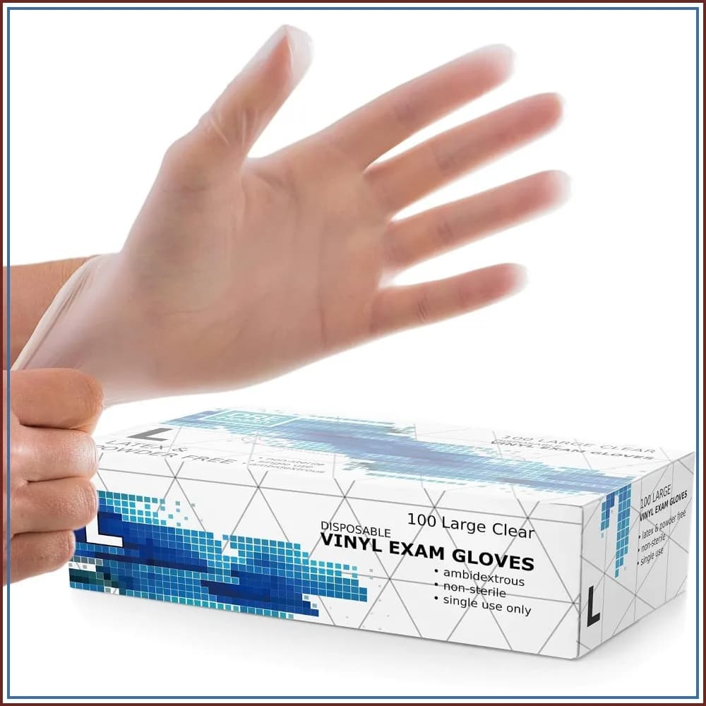 Large Vinyl Exam Gloves, 100 Pack, 4 Mil Thick, Latex-Free, Powder Free, Food Safe, Clear Disposable Gloves for Cooking, Cleaning, Meal Prep
