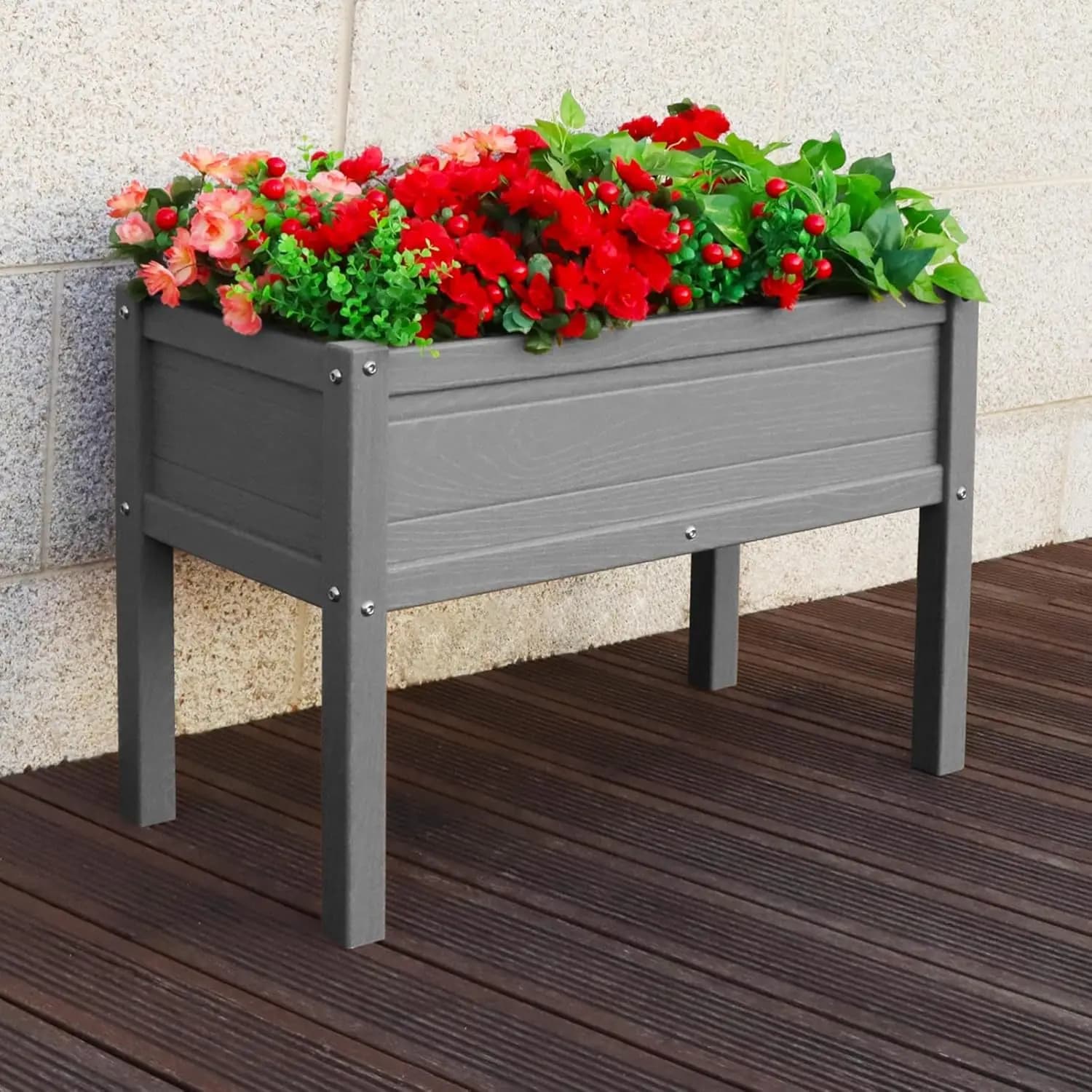 Small HDPE Raised Garden Bed, Elevated Planter Box with Legs, Outdoor All-Weather Planter Raised Beds for Seeds, Herb, Flower, V
