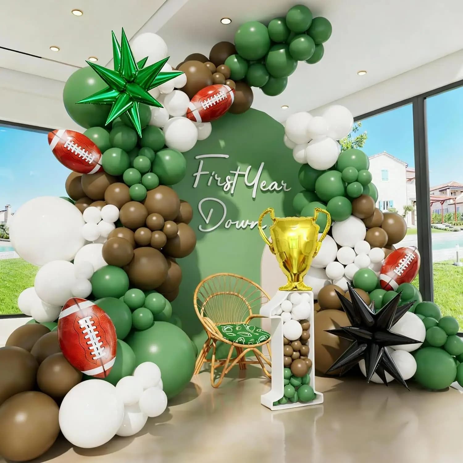 Set di Palloncini a Tema Rugby e Football Verde e Marrone - Palloncini Sportivi per Feste di Compleanno e Giornate di Gioco per Ragazzi