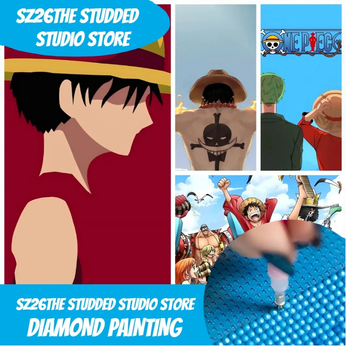 Sz26The Studded Anime One Piece Straw Hat Crew 5D Diamond Painting Kit Full Drill DIY Rhinestone Embroidery Cross Stitc