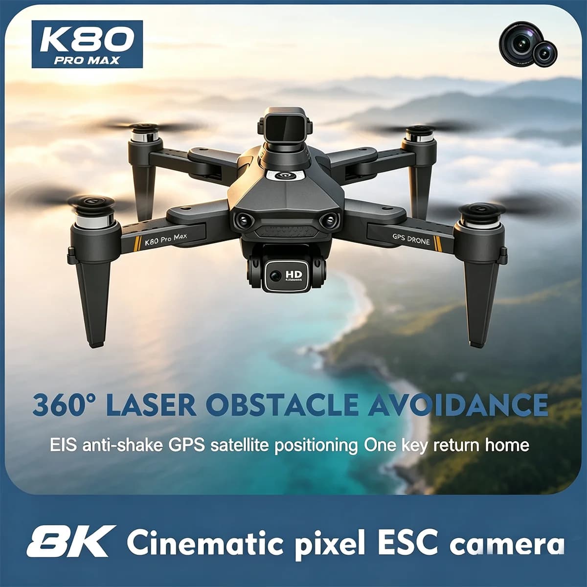 K80 Pro Max GPS Drone Professional 8K HD Dual Camera Laser Obstacle Avoidance Brushless 5G WiFi FPV Dron RC Quadcopter Kid Toy